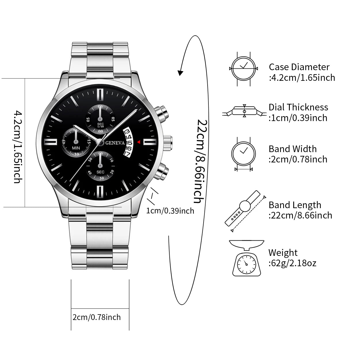 2PCS Men Business Watches Fashion Steel Band Quartz Watch Male Calendar Watch Bracelet Relogio Masculino（Without Box）