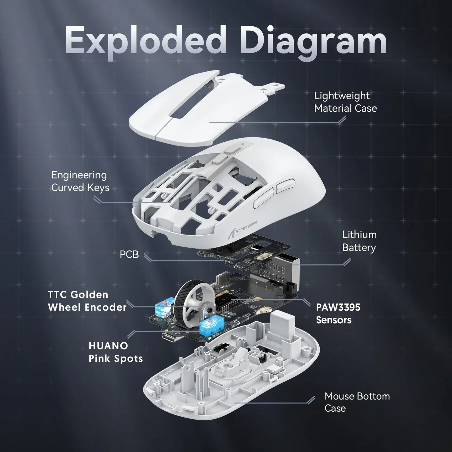 Attack shark X6 Bluetooth Mouse,PAW3395,2.4 Tri-Mode Connection, RGB Touch Magnetic Charging Base, Macro Gaming Mouse