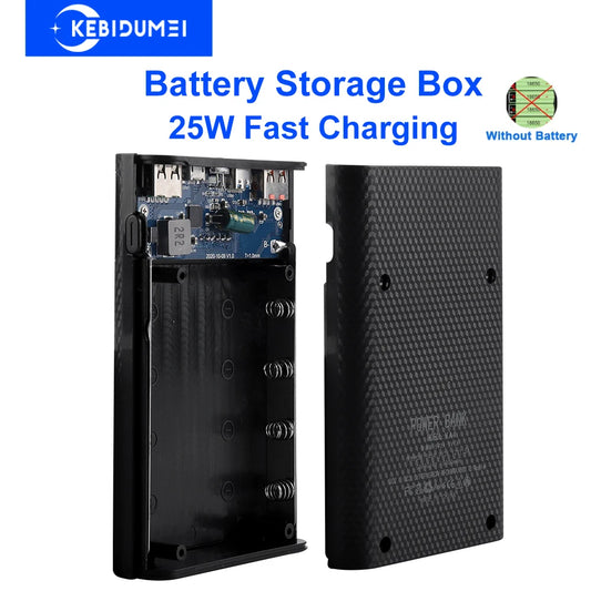 25W Super Fast Charging Battery Storage Box 4x18650 20000mAh Power Box Power Bank Case with LED Light without Battery For iPhone