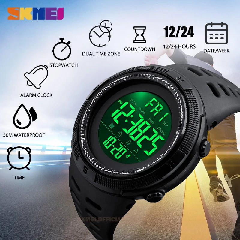 SKMEI  Fashion  Men Multifunction WatchesOutdoor Sport Watch  Alarm Clock Chrono 5Bar Waterproof Digital Watch reloj hombre 1251