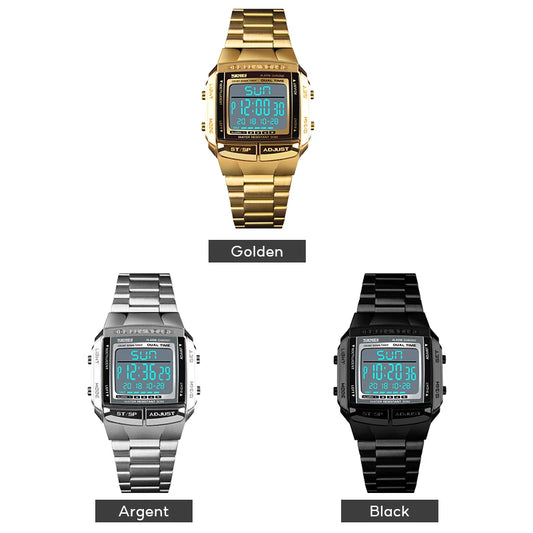 Clearance_SKMEI Fashion Back Light Digital Sports Watch Men Stainless Steel Strap Alarm Clock Countdown Glass Mirror Wristwatch