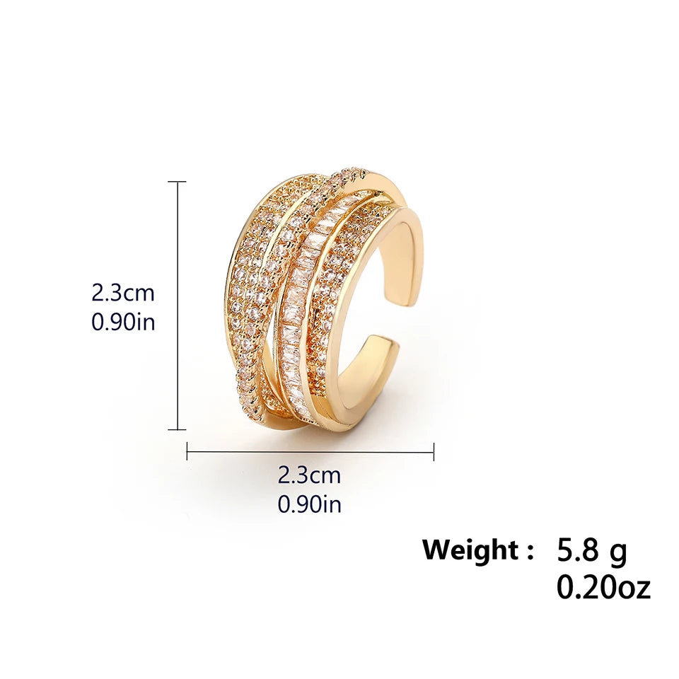 UILZ High Quality Copper Inlaid Zircon Multi-layer Star Opening Ring Women's Plated 18k-Gold Couple Holiday Gift Ring Jewelry