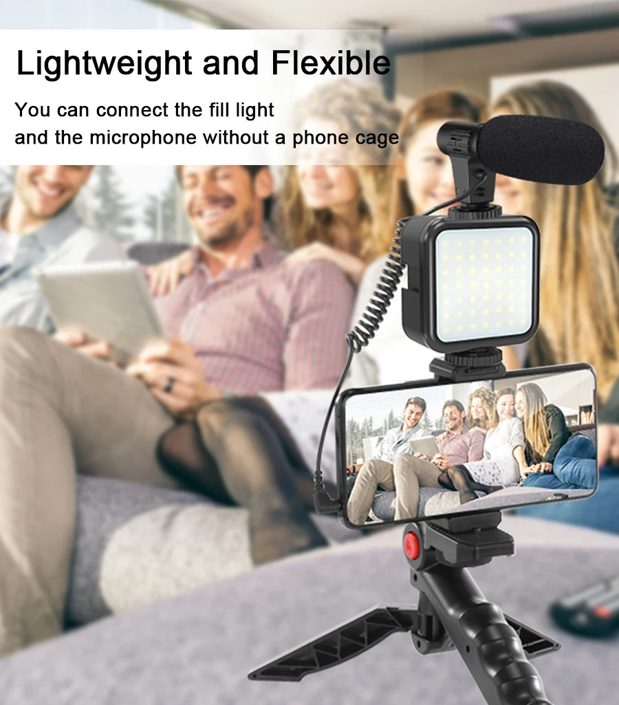Smartphone Vlogging Kit Video Recording Equipment with Tripod Fill Light Shutter for Camera Phone Youtube Set Vlogger KIT