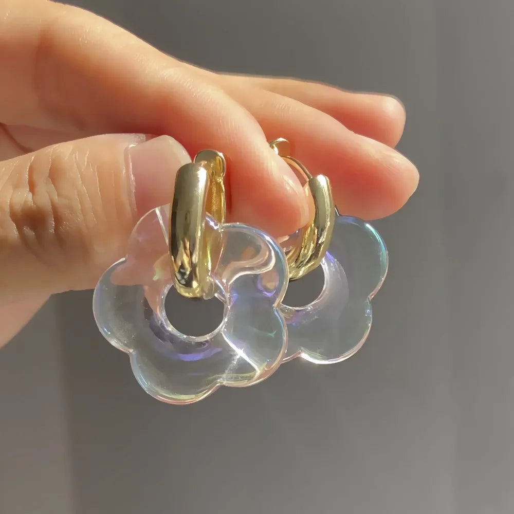 Colorful Flower Resin Acrylic Charms Earring Gold Color Circle Ear Buckle Hoop Earrings Fashion Jewelry for Women