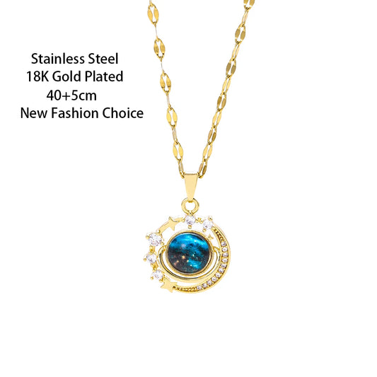 New Dream Planet Series Earth Necklaces For Women Trend Female Stainless Steel Clavicle Chain Jewelry Girls Daily Wear Chains