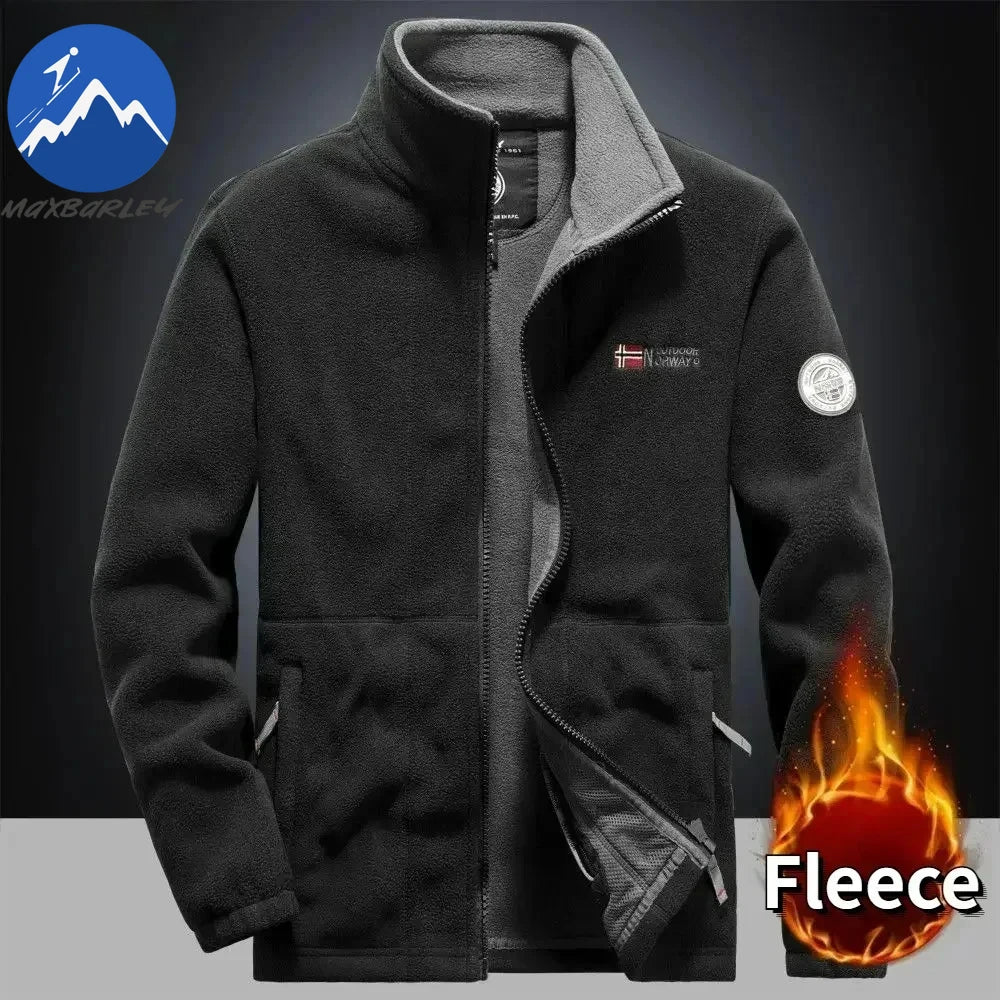 Winter Warm Fleece Jacket Men Climbing Double Thickened Pocket Jacket Outdoor High Collar Windproof Ski Sweatshirt Coat Man Snow