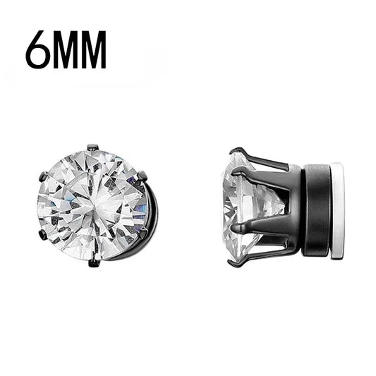 1Pairs Crystal Strong Magnetic Ear Stud Clip Earrings for Men Women, Punk Round Zircon Magnet Earrings Non Piercing Ear Jewelry