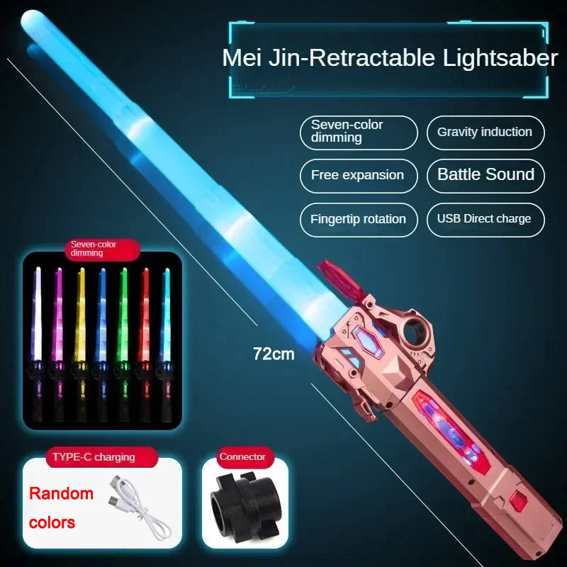 Children Colorful Glowing Sword Toys Telescopic Music Laser Sword 2-in-1 Rotating Decompression Light Sword Kids Adult Boys Toys
