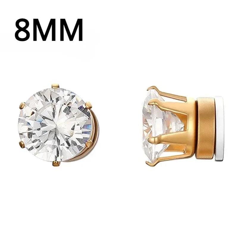1Pairs Crystal Strong Magnetic Ear Stud Clip Earrings for Men Women, Punk Round Zircon Magnet Earrings Non Piercing Ear Jewelry