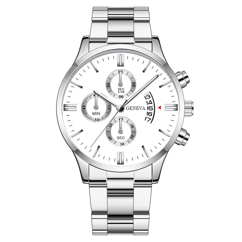 Fashion Mens Watches Luxury Silver Stainless Steel Quartz Wrist Watch Man Business Watch for Men Calendar Clock Reloj Hombre