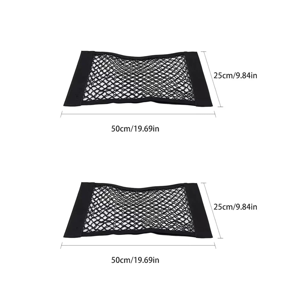 Car Rear Seat Storage Bag Trunk Mesh Auto Organizer Double-deck Elastic String Net Magic Sticker Pocket Bag Car Trunk Organizer