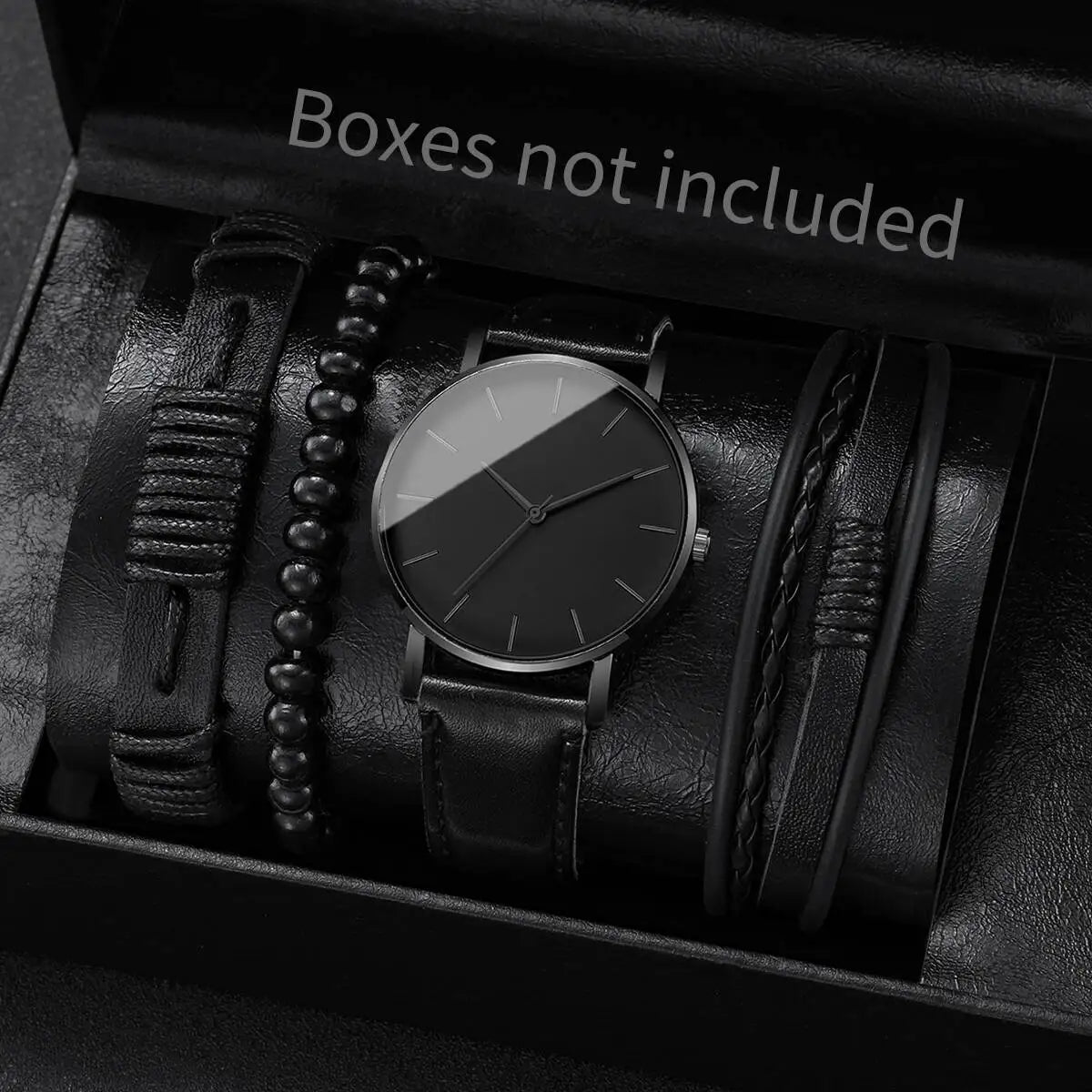 4/5PCS Fashion Leather Strap Men Business Watches Casual Mens Quartz Watch Vintage Bracelets Set Reloj Hombre（Without Box）