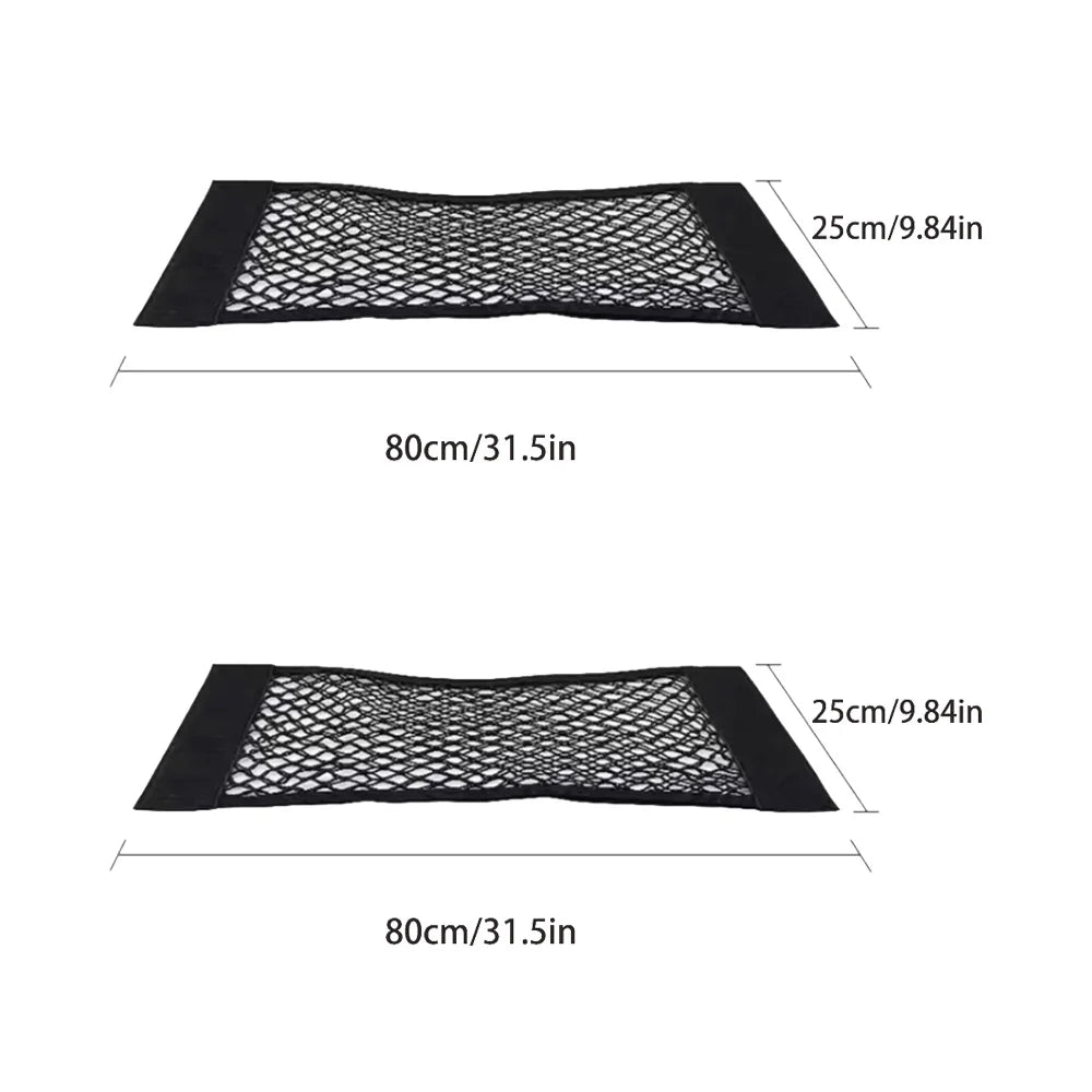 Car Rear Seat Storage Bag Trunk Mesh Auto Organizer Double-deck Elastic String Net Magic Sticker Pocket Bag Car Trunk Organizer
