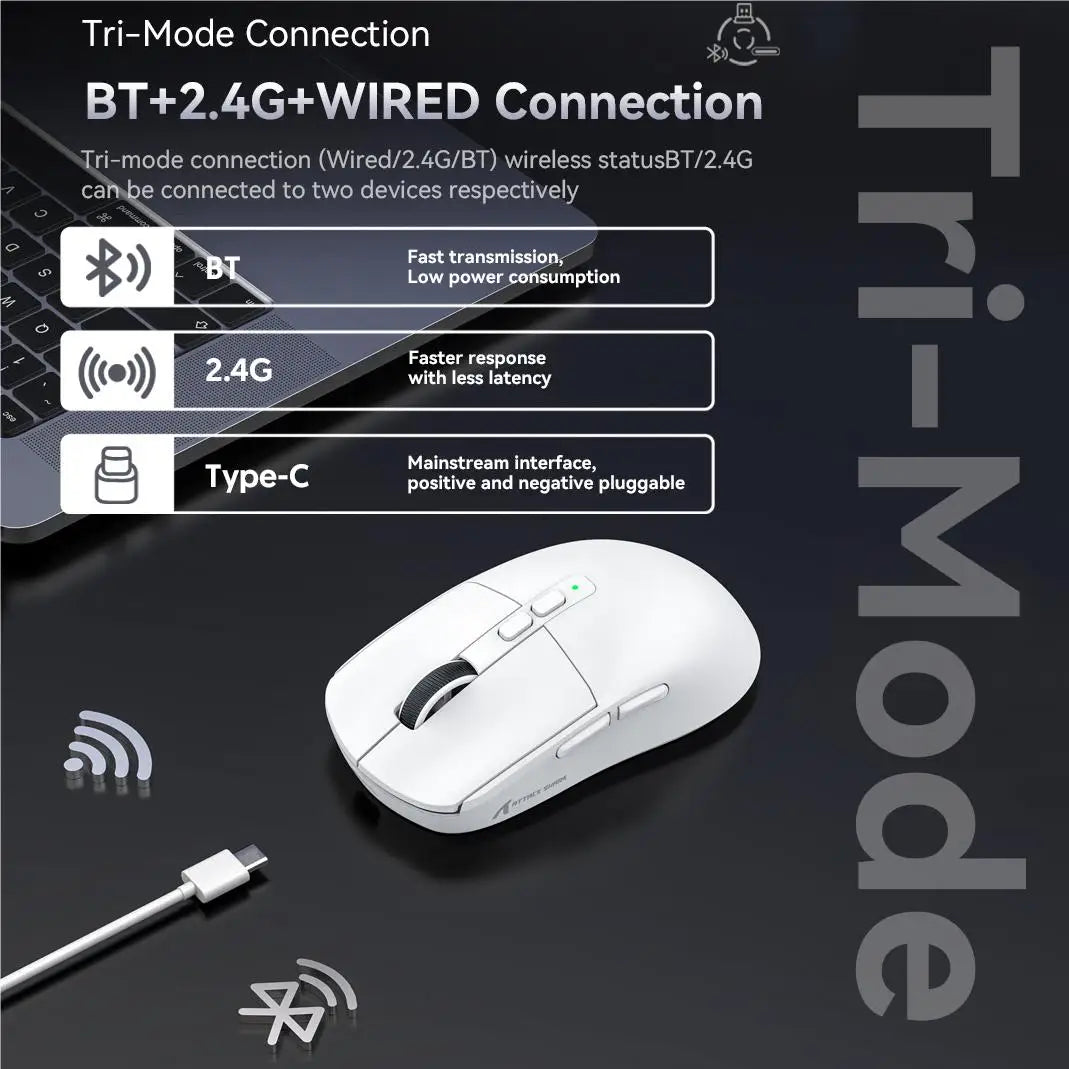 Attack shark X6 Bluetooth Mouse,PAW3395,2.4 Tri-Mode Connection, RGB Touch Magnetic Charging Base, Macro Gaming Mouse