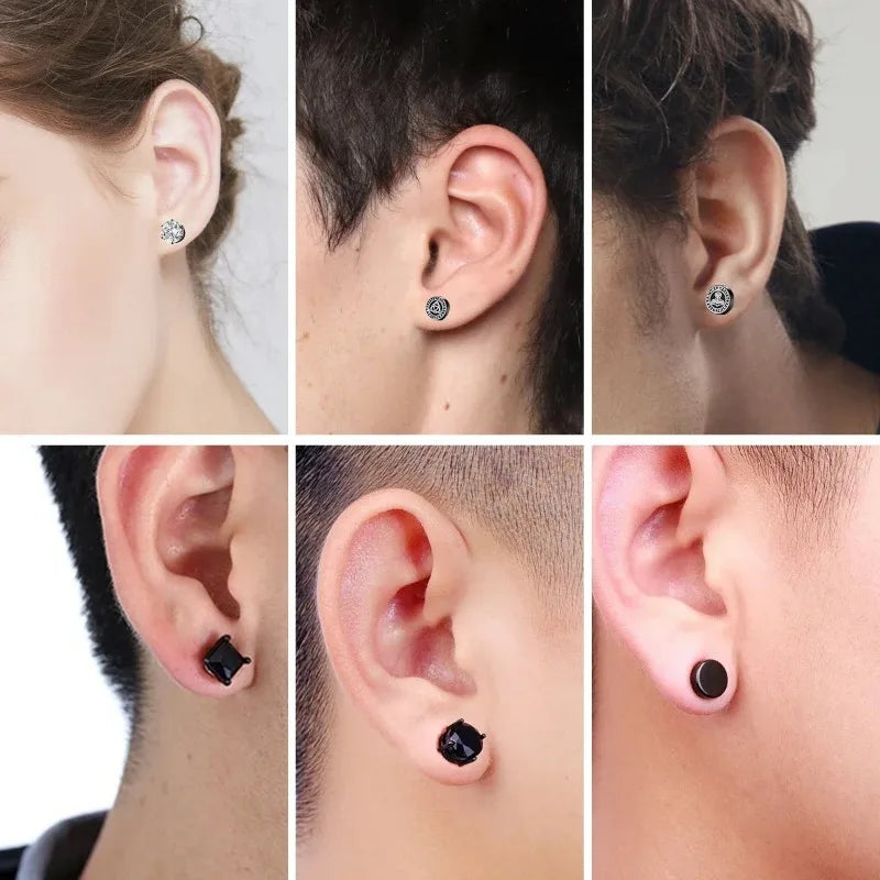1Pairs Crystal Strong Magnetic Ear Stud Clip Earrings for Men Women, Punk Round Zircon Magnet Earrings Non Piercing Ear Jewelry