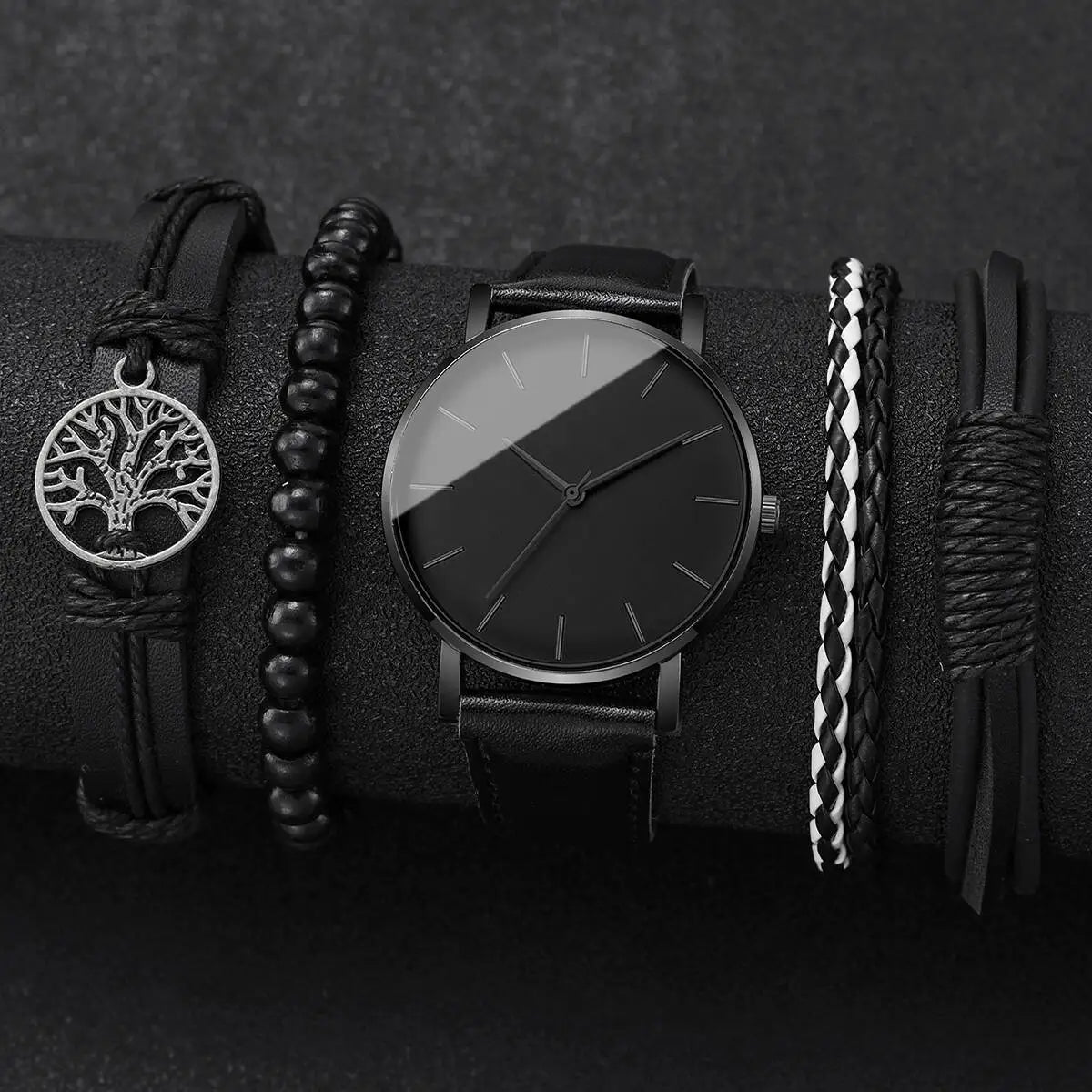 4/5PCS Fashion Leather Strap Men Business Watches Casual Mens Quartz Watch Vintage Bracelets Set Reloj Hombre（Without Box）