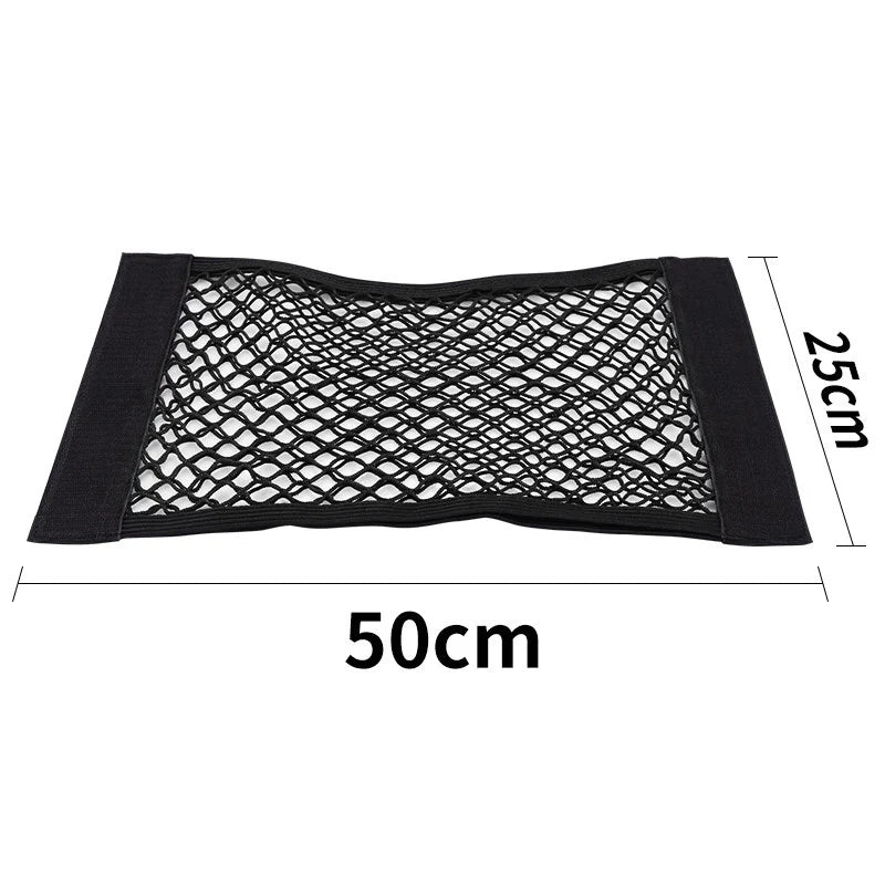 Car Rear Seat Storage Bag Trunk Mesh Auto Organizer Double-deck Elastic String Net Magic Sticker Pocket Bag Car Trunk Organizer