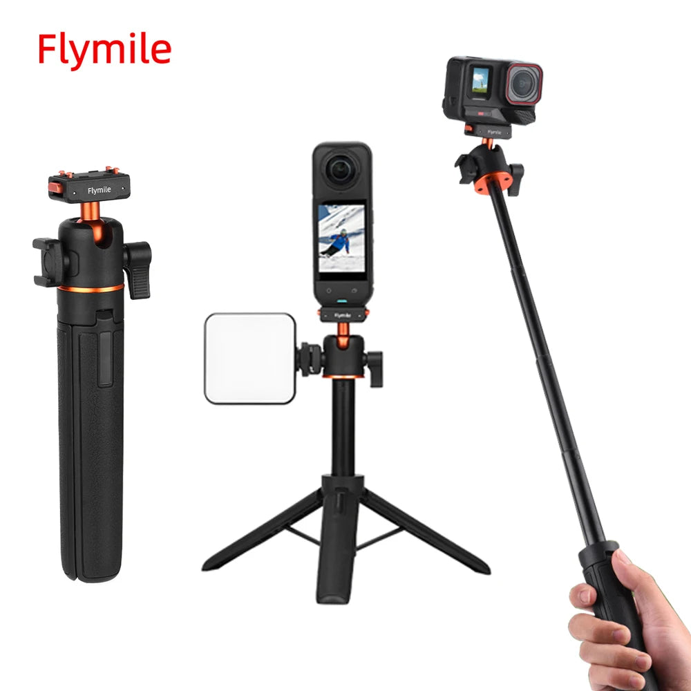 Flymile X5 ExtendableSelfie Stick Tripod 21.26" Vlog Stand for Insta360 X5/Ace Pro/Ace Pro 2 Accessories Portable Handle Grip