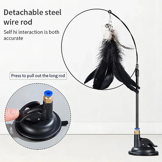 Interactive Cat Toy Feather Wand with Bell, Long Suction Cup Pole - Exciting Playtime for Kittens, Durable Teaser Toy