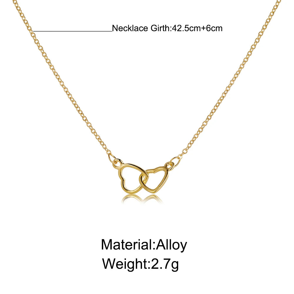 Simple Metal Hollow Double Heart Necklace for Women Creative Connected Heart Silver Color Clavicle Chain Necklace Party Jewelry