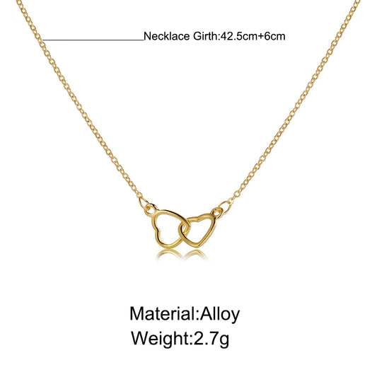 Simple Metal Hollow Double Heart Necklace for Women Creative Connected Heart Silver Color Clavicle Chain Necklace Party Jewelry