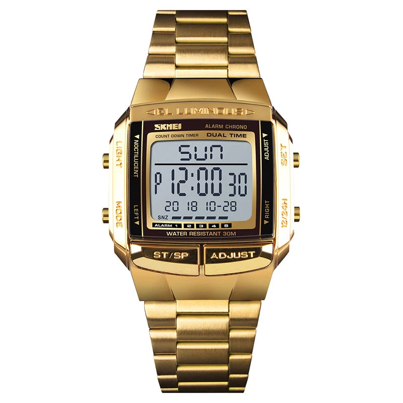Clearance_SKMEI Fashion Back Light Digital Sports Watch Men Stainless Steel Strap Alarm Clock Countdown Glass Mirror Wristwatch
