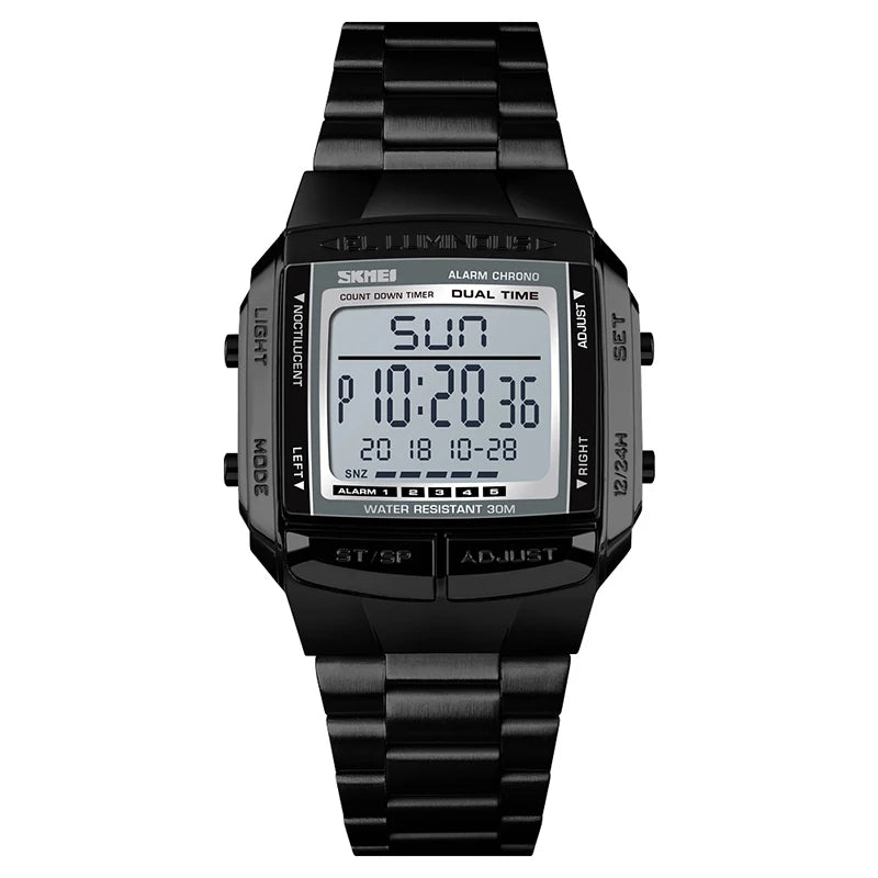 Clearance_SKMEI Fashion Back Light Digital Sports Watch Men Stainless Steel Strap Alarm Clock Countdown Glass Mirror Wristwatch
