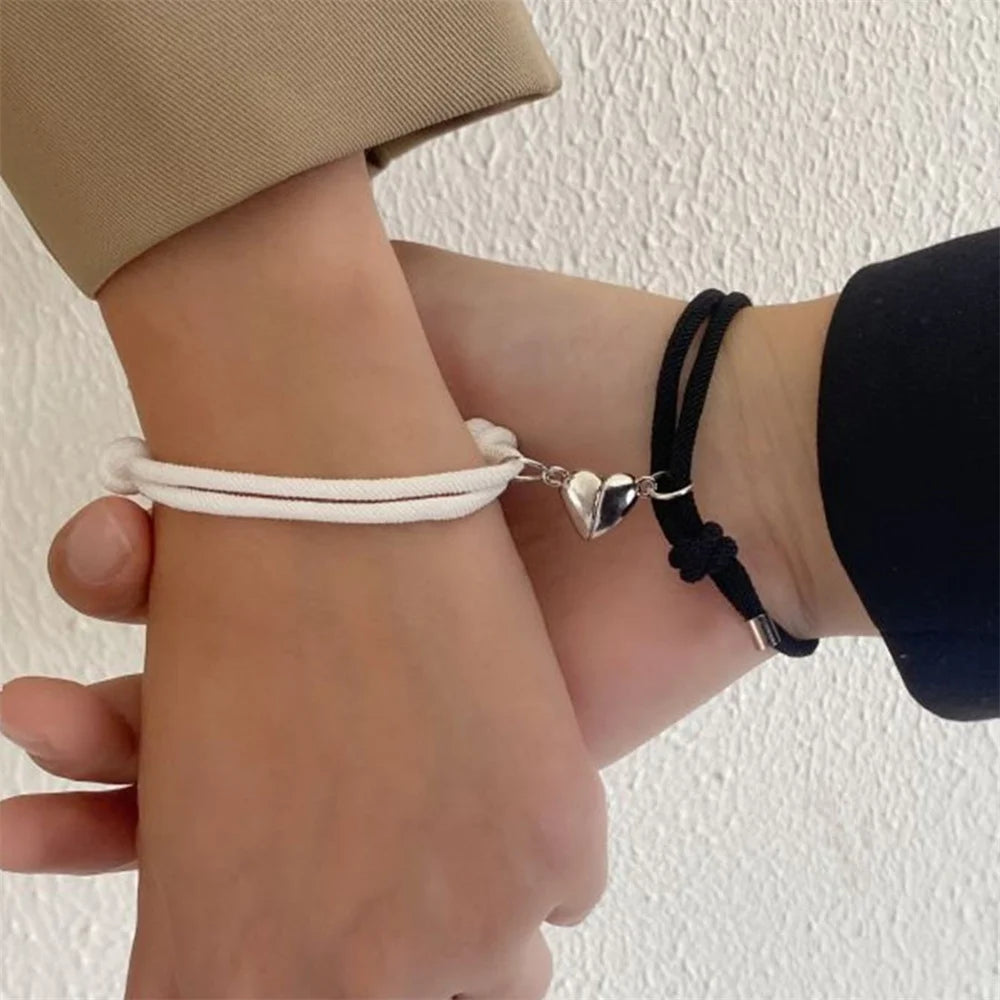 Clearance_Simple Cotton Rope Couple Bracelet Trend Magnet Black and White Heart Bracelet Set Women's Gift Jewelry_Continuous upd