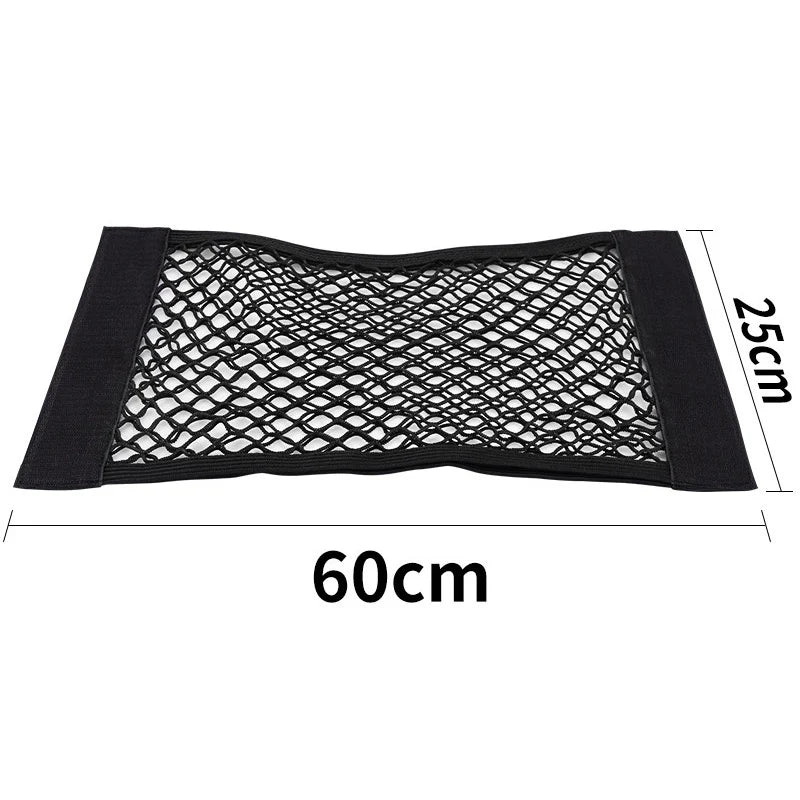 Car Rear Seat Storage Bag Trunk Mesh Auto Organizer Double-deck Elastic String Net Magic Sticker Pocket Bag Car Trunk Organizer