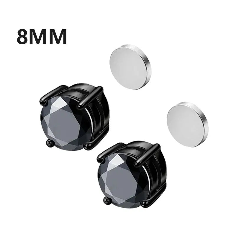 1Pairs Crystal Strong Magnetic Ear Stud Clip Earrings for Men Women, Punk Round Zircon Magnet Earrings Non Piercing Ear Jewelry