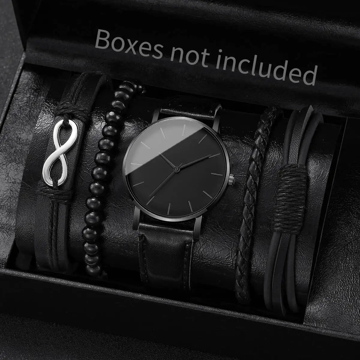 4/5PCS Fashion Leather Strap Men Business Watches Casual Mens Quartz Watch Vintage Bracelets Set Reloj Hombre（Without Box）