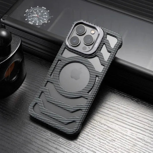 For IPhone 15promax Mobile Phone Case with Lens Holder Kevlar Carbon Fiber Pattern Protective Cover