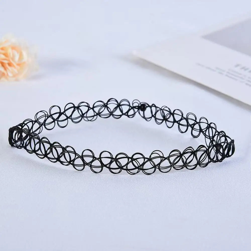 Vintage Elastic Braided Fish Thread Choker Gothic Black Choker 1pc Fashion Necklace for Punk Girl Women Gift