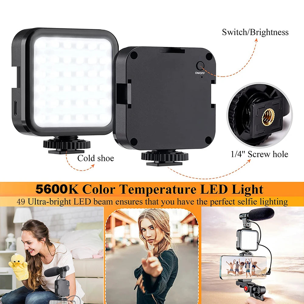 Vlogging Kit Smartphone Camera Video Vlogging Kit for iPhone/Android with Light + Microphone + Tripod + Phone Holder for Vlog
