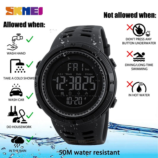 SKMEI  Fashion  Men Multifunction WatchesOutdoor Sport Watch  Alarm Clock Chrono 5Bar Waterproof Digital Watch reloj hombre 1251