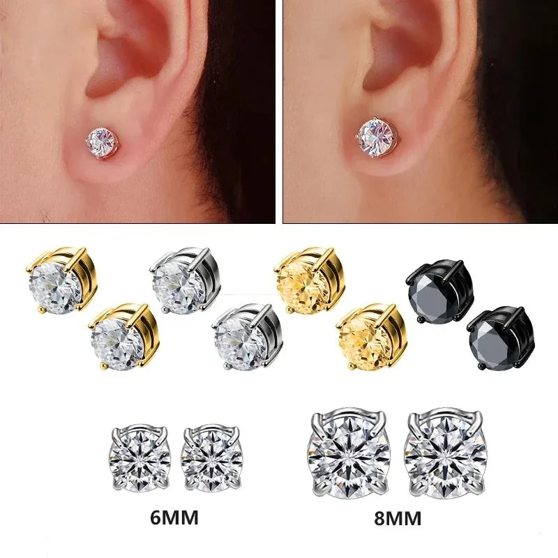 1Pairs Crystal Strong Magnetic Ear Stud Clip Earrings for Men Women, Punk Round Zircon Magnet Earrings Non Piercing Ear Jewelry