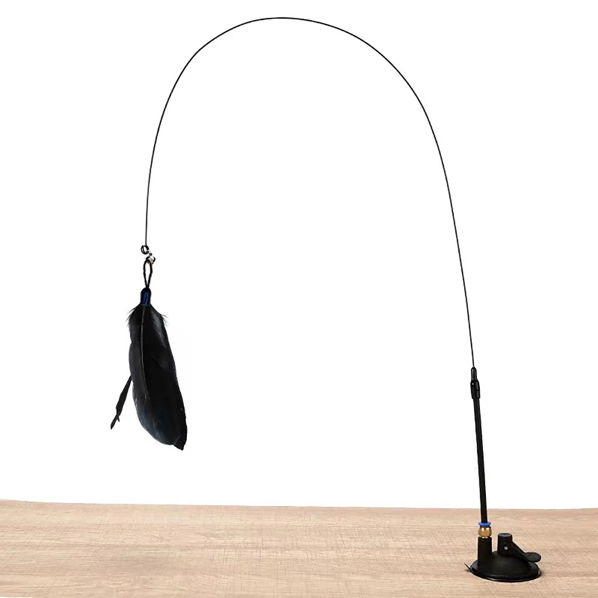 Interactive Cat Toy Feather Wand with Bell, Long Suction Cup Pole - Exciting Playtime for Kittens, Durable Teaser Toy